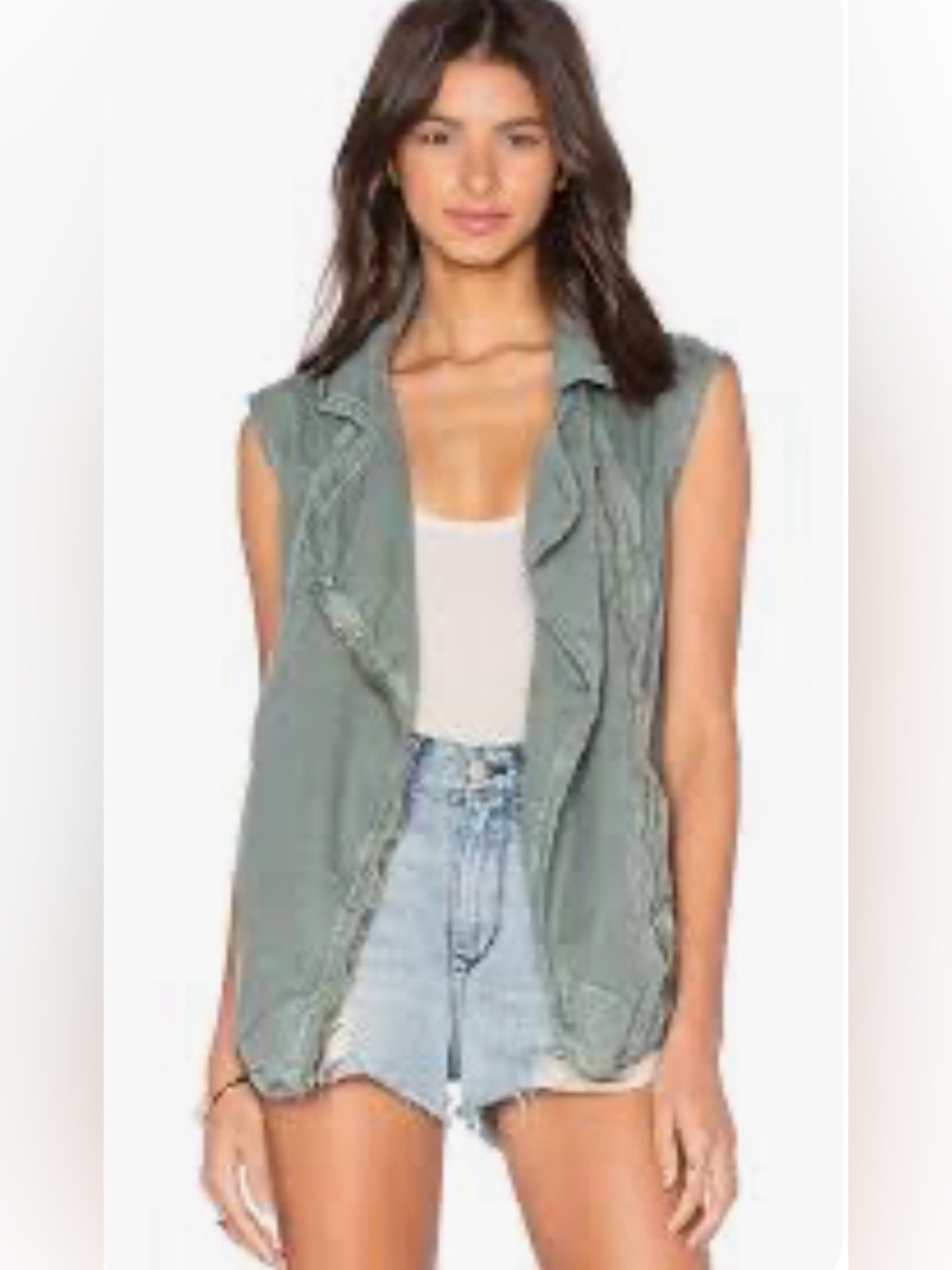 NSF Olive Green Sleeveless Draped Open Vest